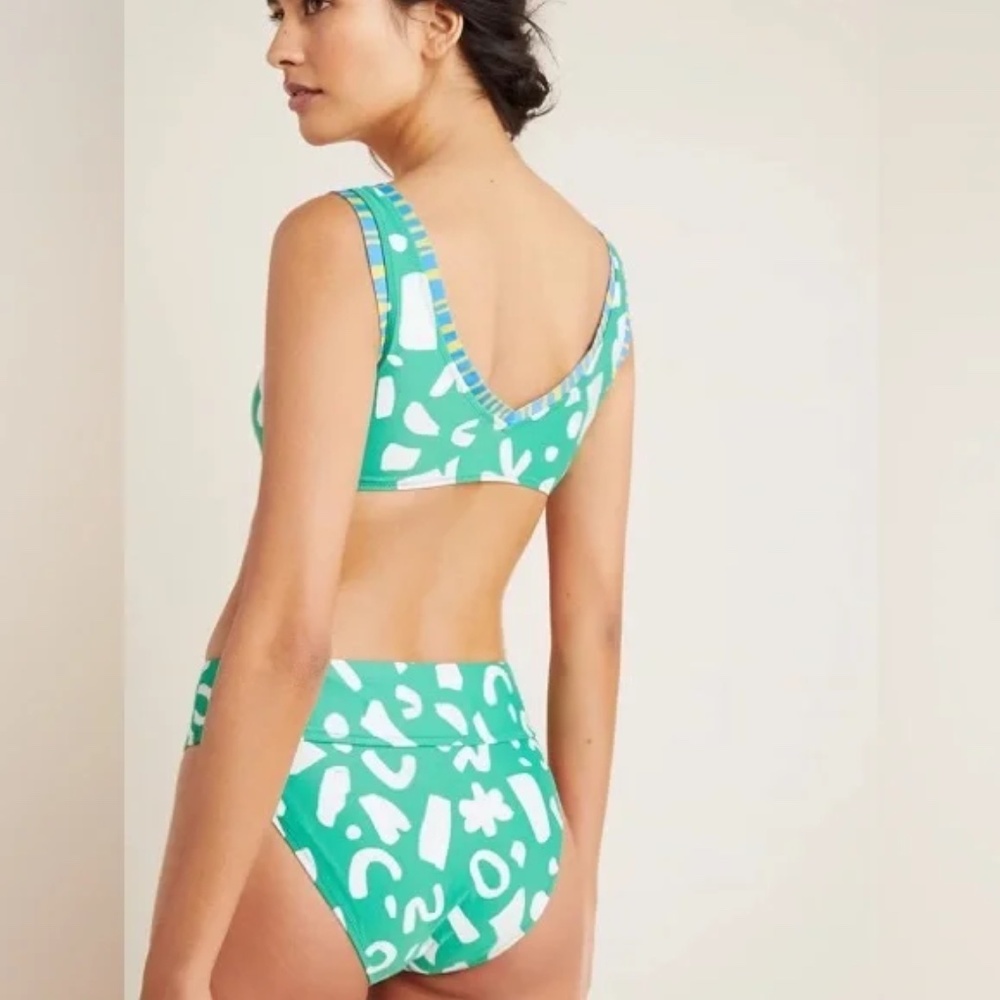 ANTHROPOLOGIE - Alja Horvat Bikini Top & Bottom - Green / White Print - S / M - Picture 2 of 13